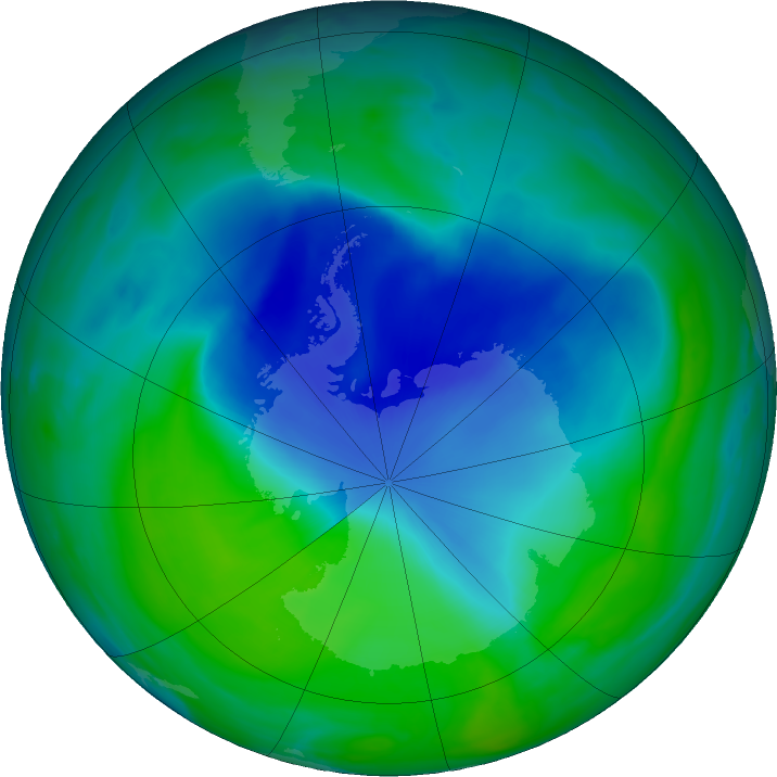 Antarctic ozone map for 13 December 2021